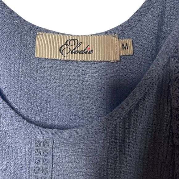 Light Blue tank crop top with embroidered lace accents - Picture 2 of 4